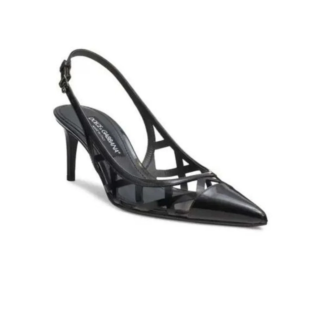 NEW Dolce & Gabbana Lollo 60MM Lattice Leather Slingback Pumps Size 36.5‎ US 6.5
